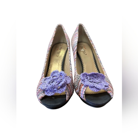 Poetic Licence All Mixed Up Heel Multi Coloured Zig Zag Floral Size 41 EUC - Picture 6 of 9